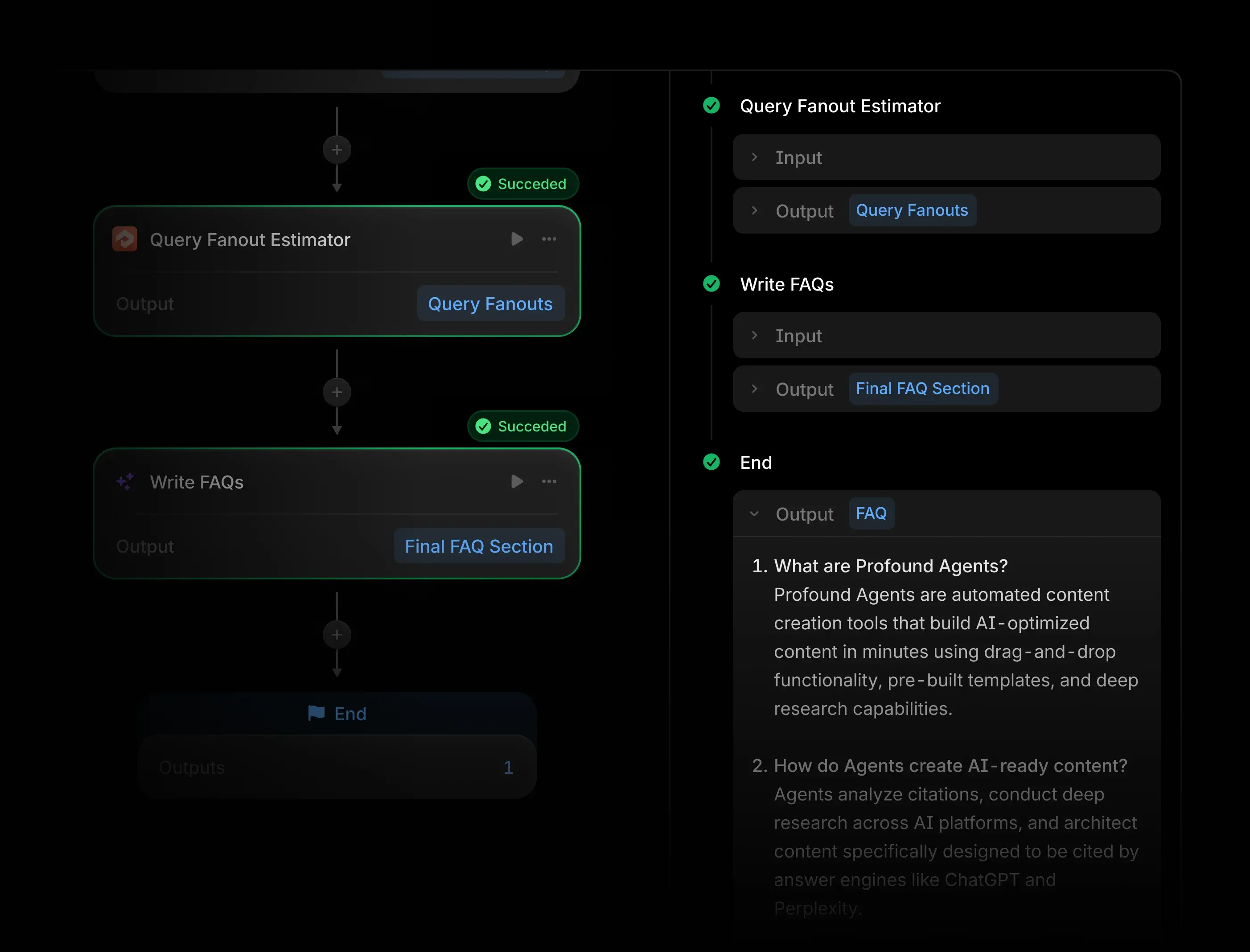 AI workflow builder interface showing automated business process steps